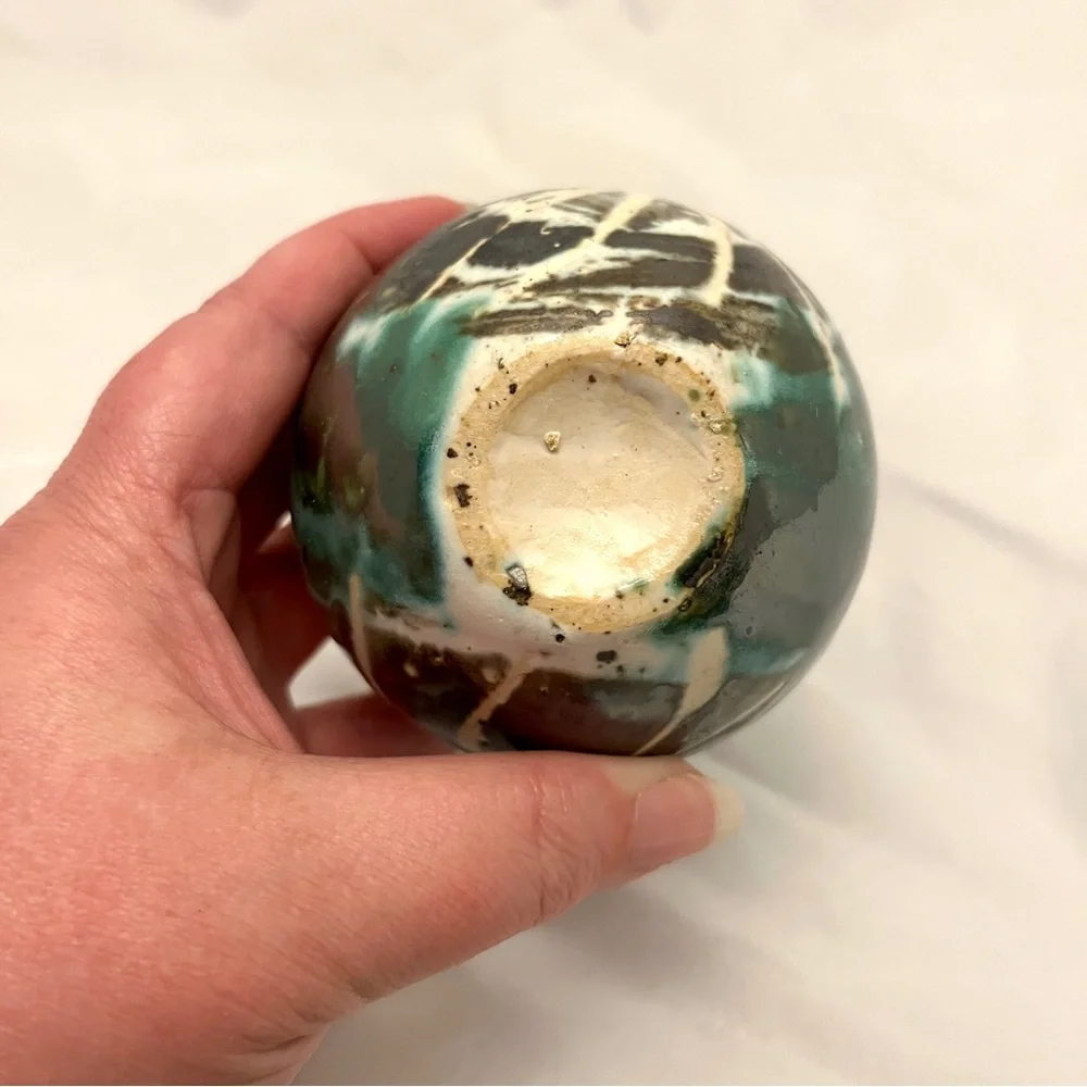 MCM Pottery Vintage Handcrafted Ceramic Bud Vase Glaze, Turquoise EUC